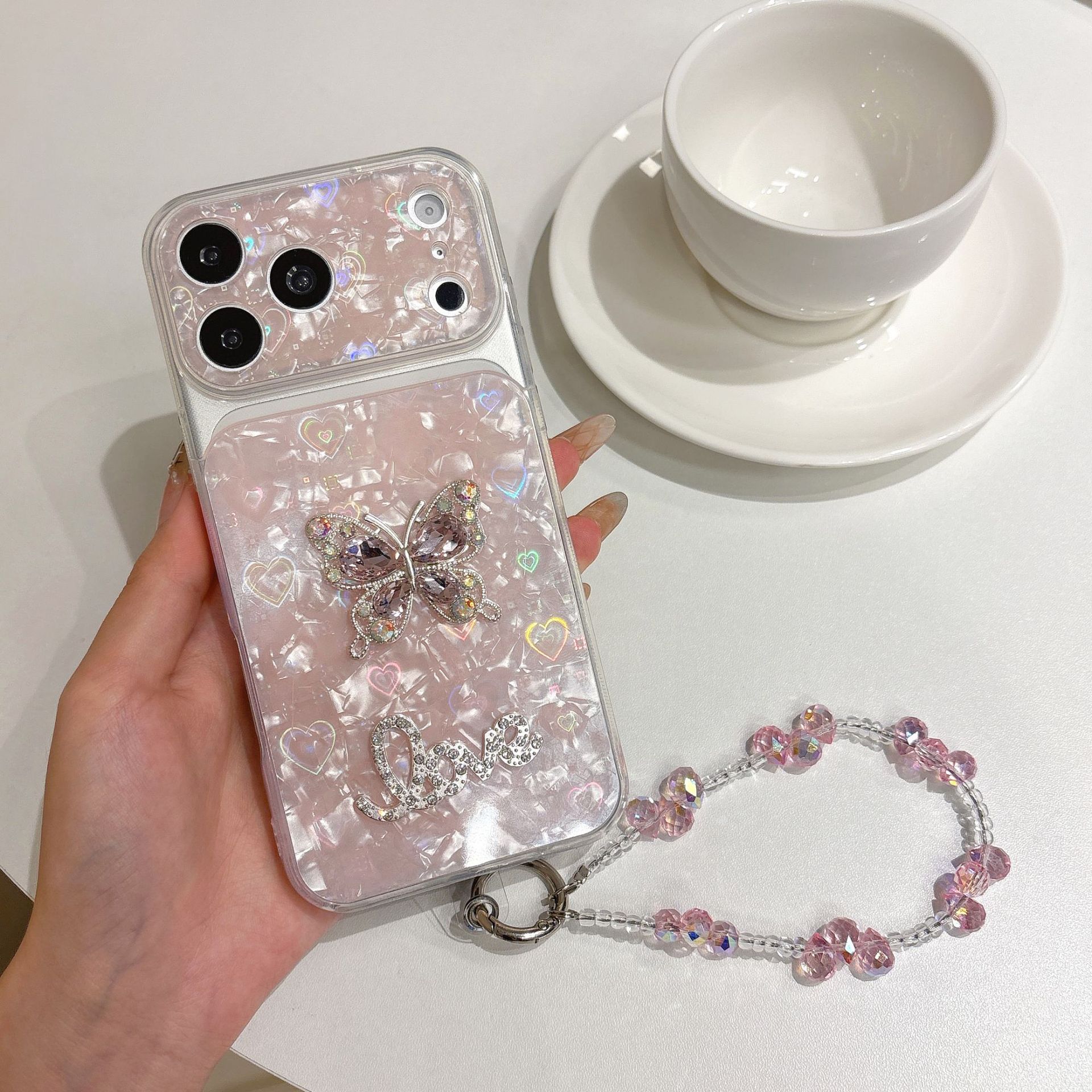 Ice Shell Pattern Butterfly Diamond Studded Rhinestone Phone Case photo 3