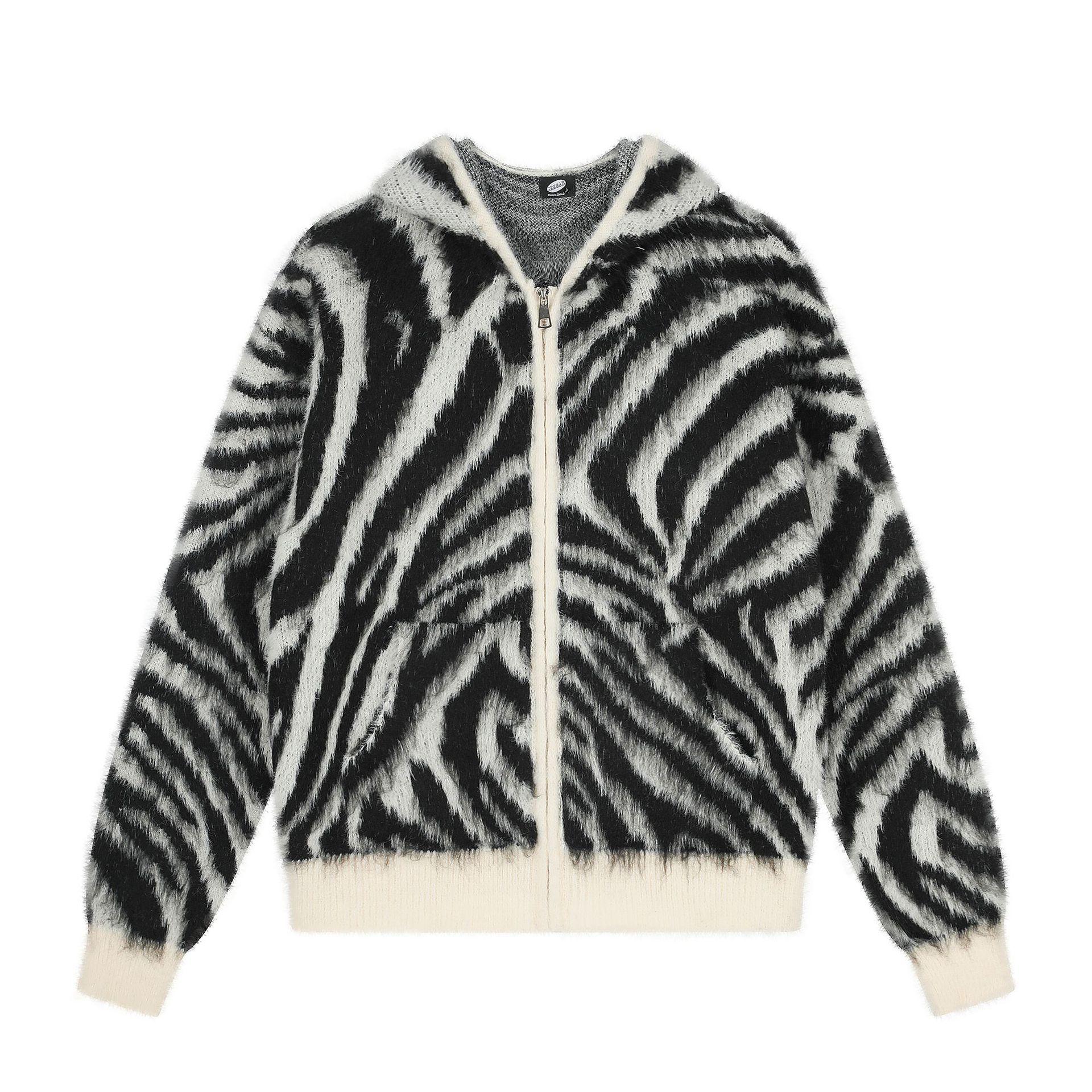 Retro Zebra-print Hooded Zip-up Sweater Jacket photo 4