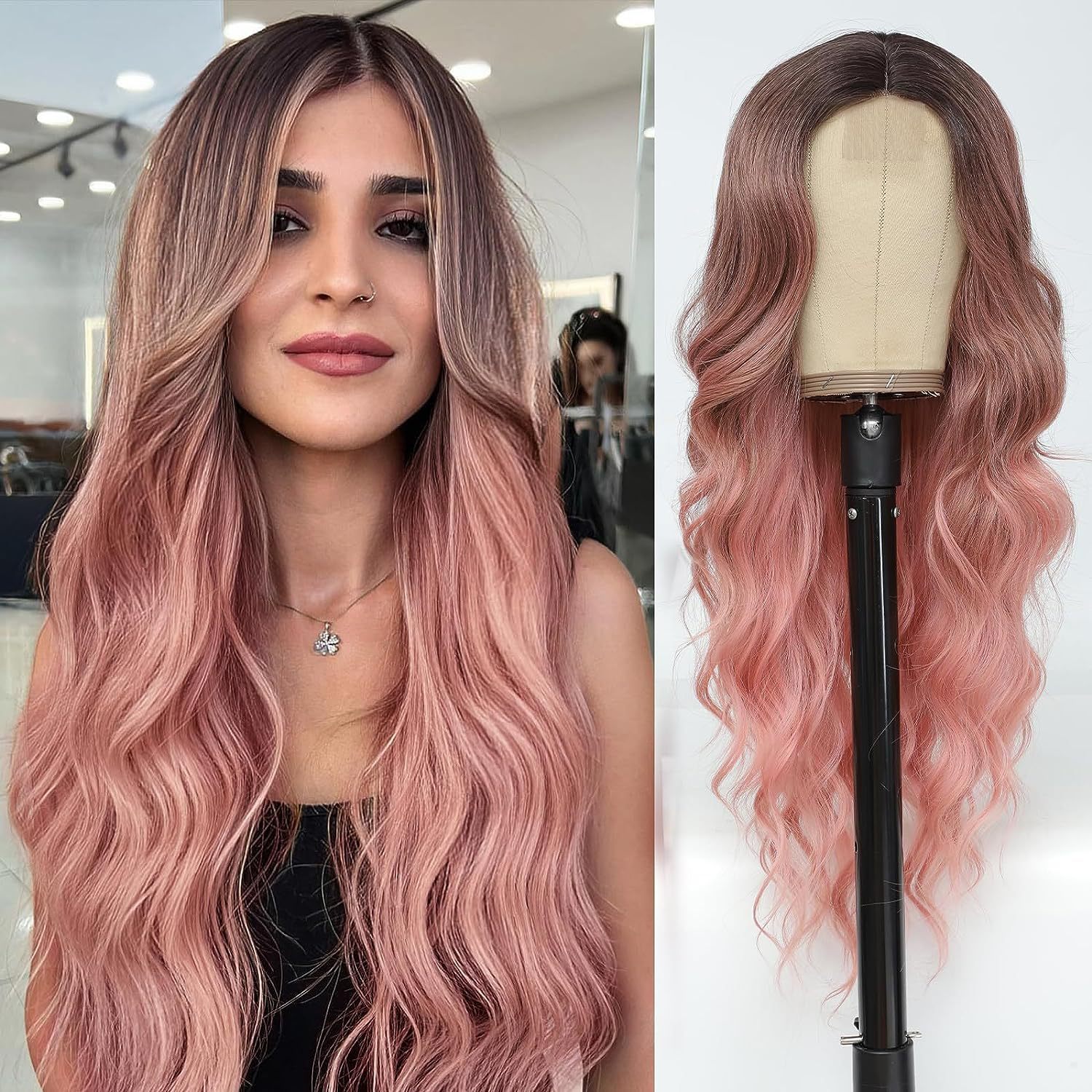 Womens Black Long Curly Wig Full Synthetic Hair With Big Waves photo 2