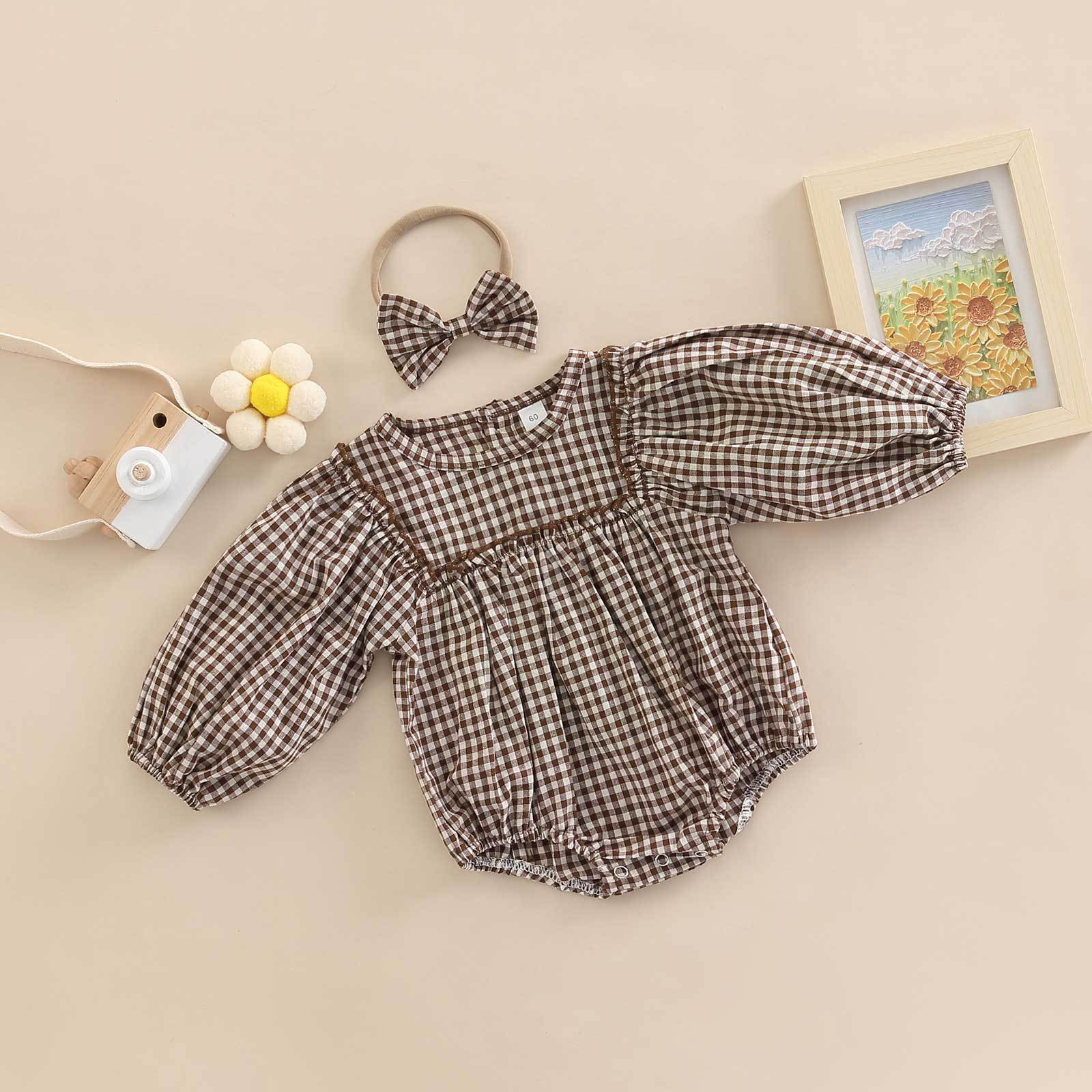 Simple Plaid-Print Long-Sleeve Outfit For Infants And Toddlers photo 6
