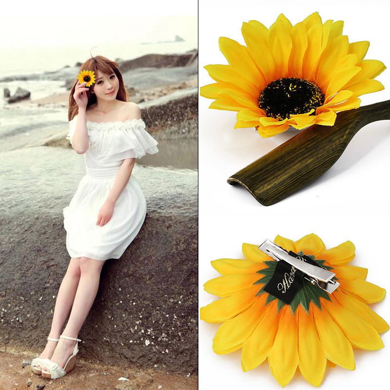 Fashion SUNFLOWER Barrettes Girls Seaside Vacation Photo Hair Accessories photo 1