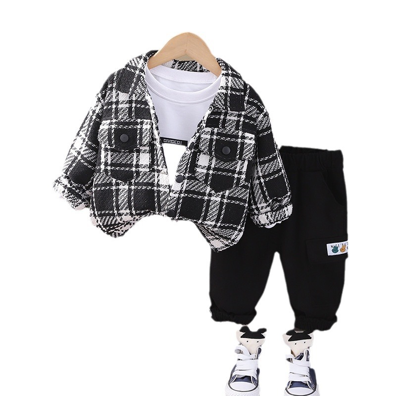 Spring And Autumn Casual Plaid Long-Sleeved Shirt Three-Piece Set photo 7