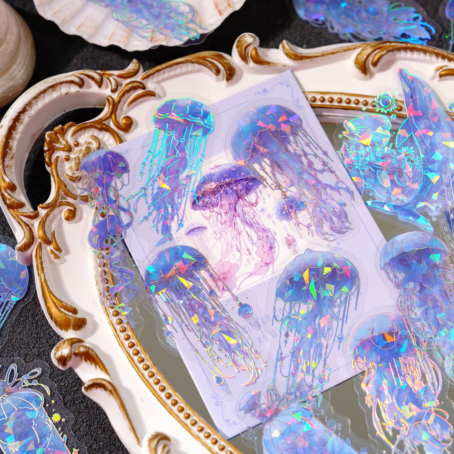 Laser Watercolor Shell Ocean Jellyfish Series PET Stickers photo 5
