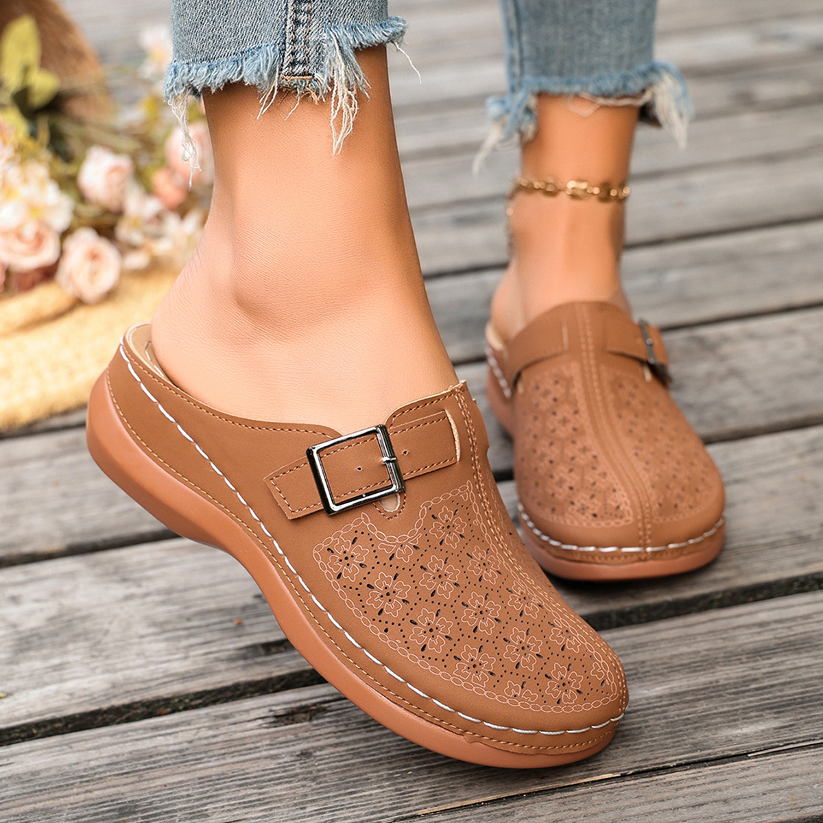 Women's Plus-Size Closed-Toe Flat Casual Slide Sandals For Export photo 1