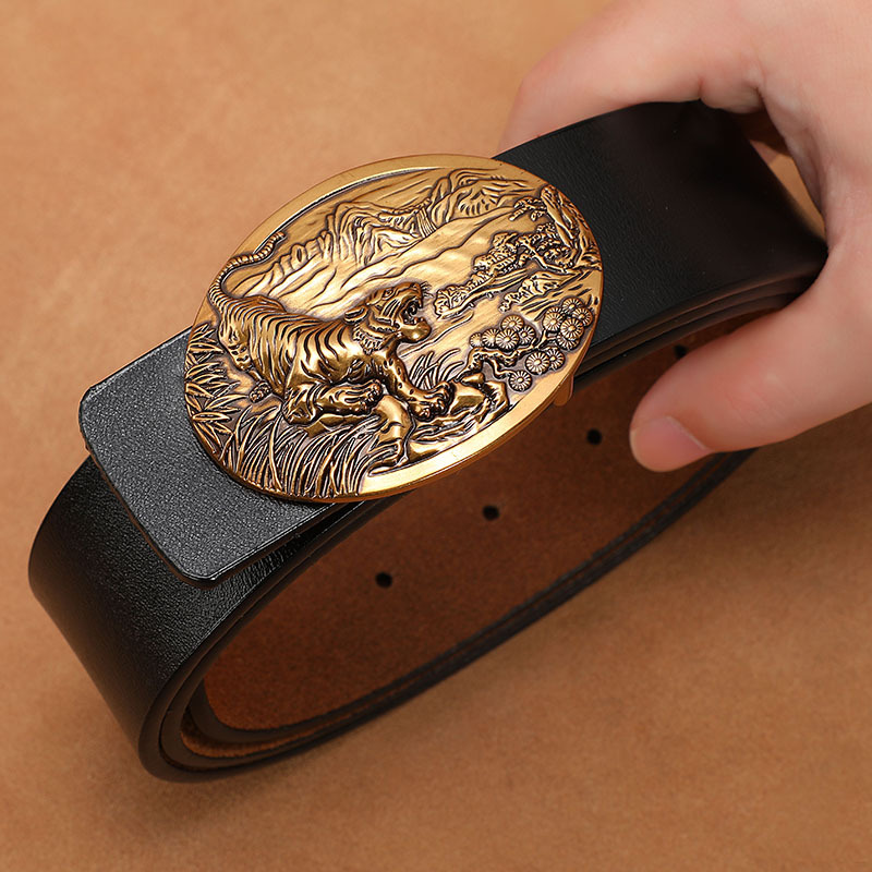 Vintage Men's Genuine Leather Extra-Large Smooth-Button Denim Jeans Belt photo 4