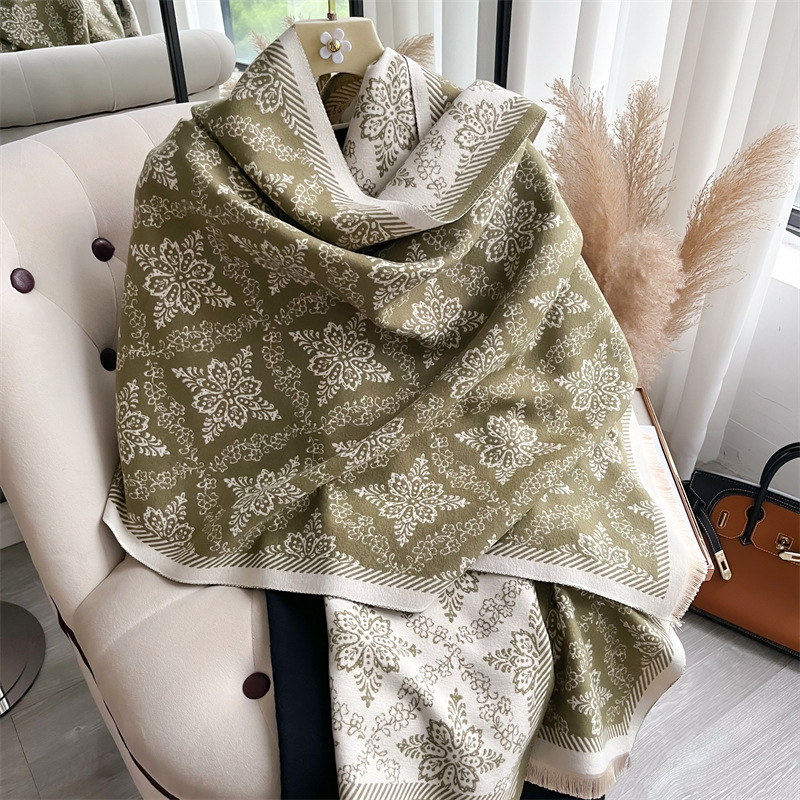 Thickened Cashmere-look Jacquard Scarf, Vintage Floral Pattern, Long Style For Women photo 1