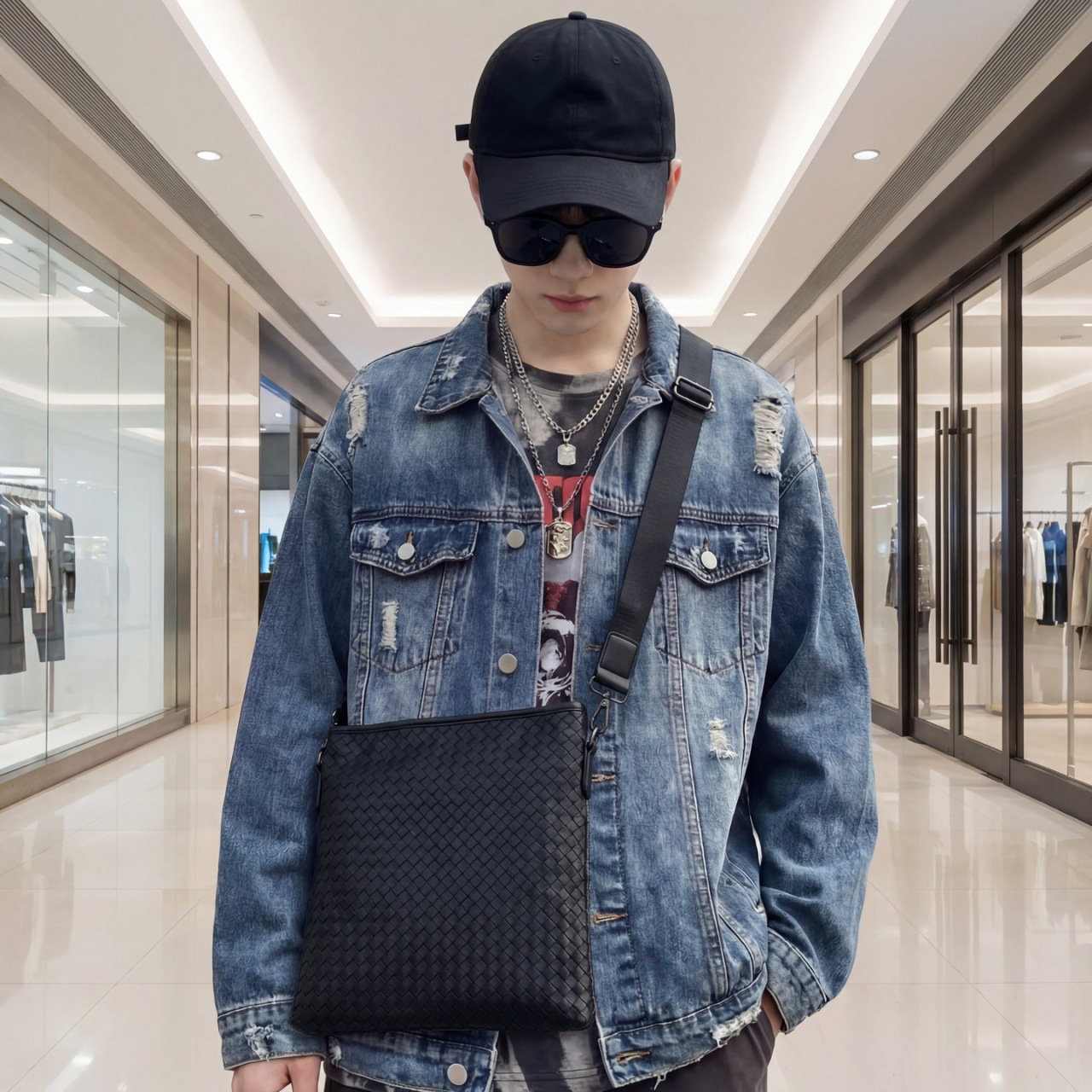 Mens Woven Simple Stylish Versatile Outdoor Travel Crossbody Shoulder Bag photo 3