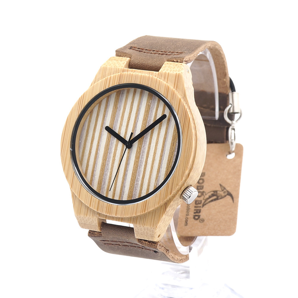 Single-bamboo Wooden-layer Cowhide Mens Wooden Watch photo 2