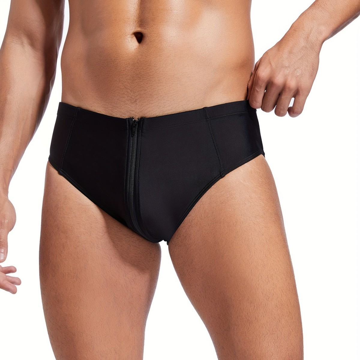 Mens Low-rise Solid-color Brief Swim Trunks photo 3