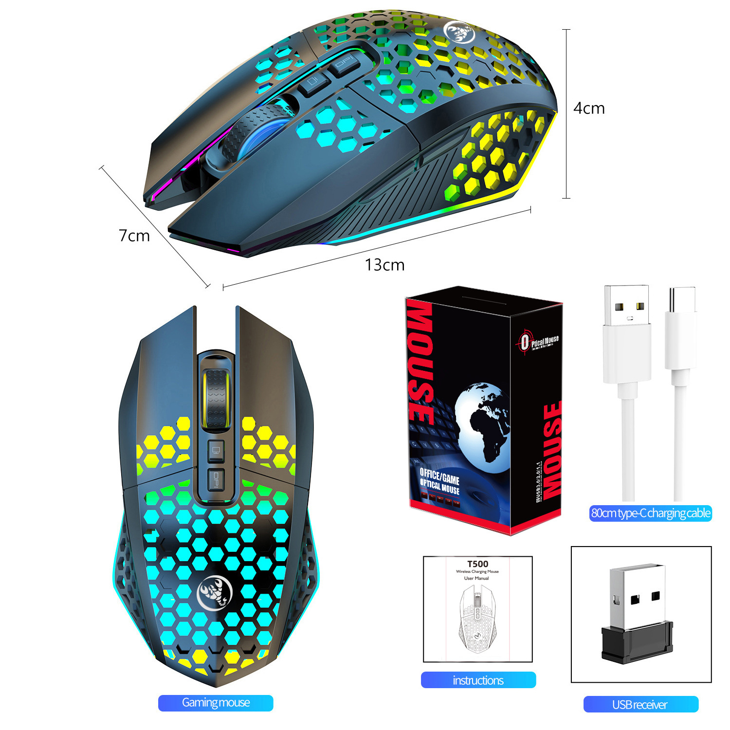 T500 Hole Mouse 24G Illuminated Rechargeable Wireless Mouse photo 7
