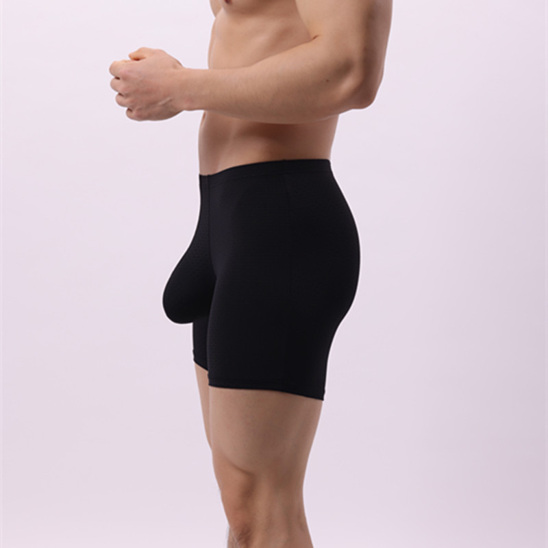 Mens Wide Sexy Sheer Chafe-resistant Solid-color Boxer Briefs photo 6
