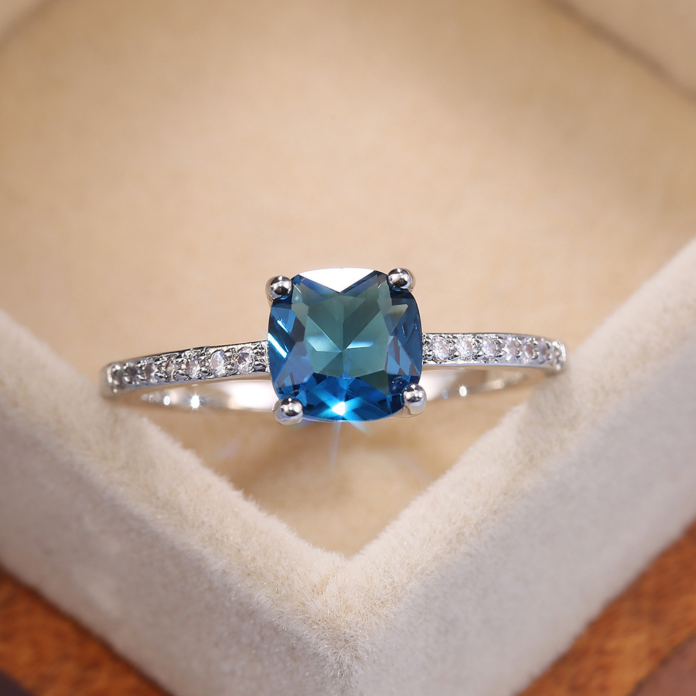 Micro-paved Zircon Royal Blue Square-cut Ring For Women photo 1