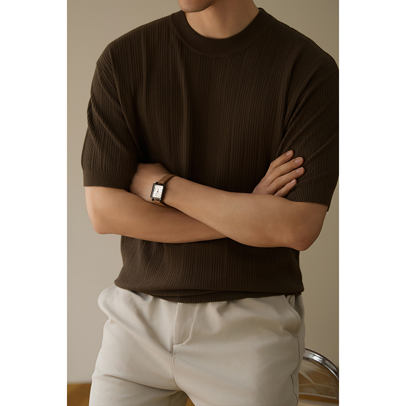 Men's Half-Neck Anti-Stripe Ice-Silk Short-Sleeve T-Shirt For Summer photo 8