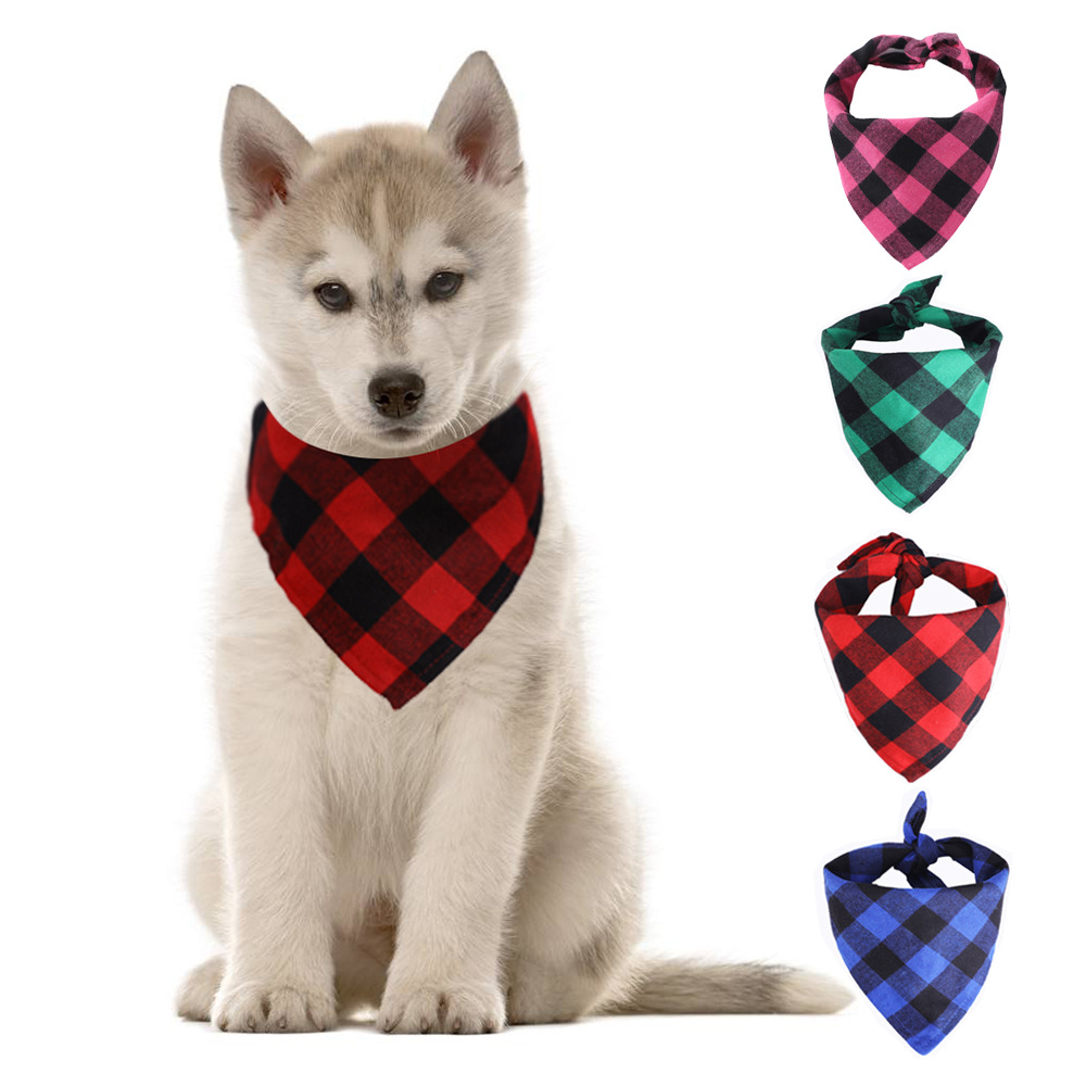 Single-layer Cotton Plaid Dog Bib, Available In Small And Large Sizes photo 6