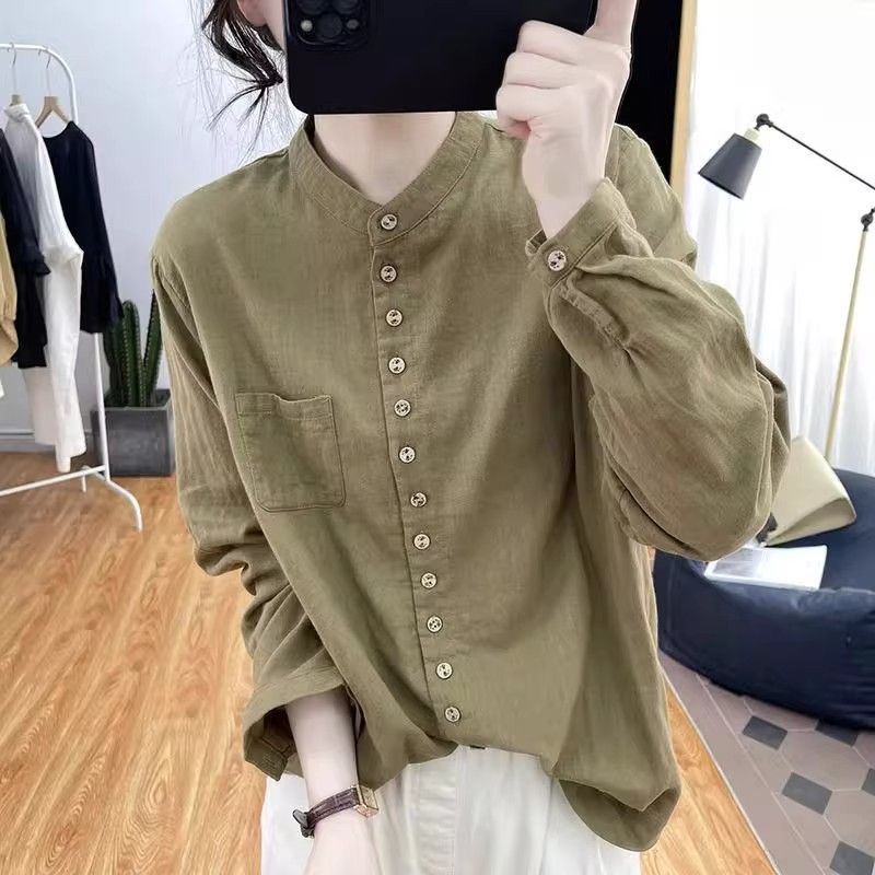 Cultural And Vintage-style Top With A Stand-up Collar And Single-breasted Design photo 2