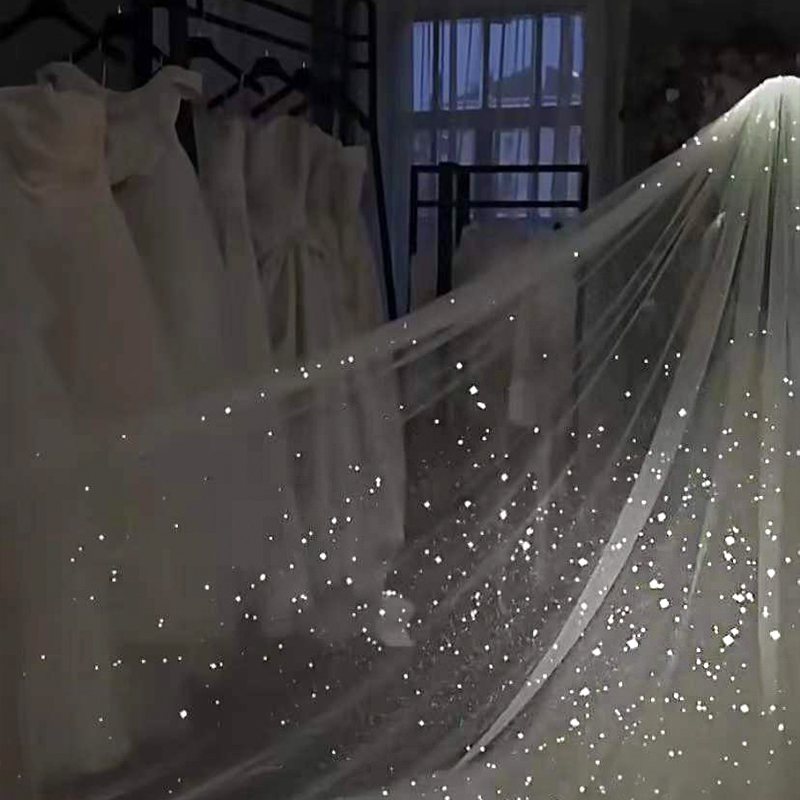 Starry Sky Sparkling Veil Double-Layer Bridal Wedding Headpiece photo 2