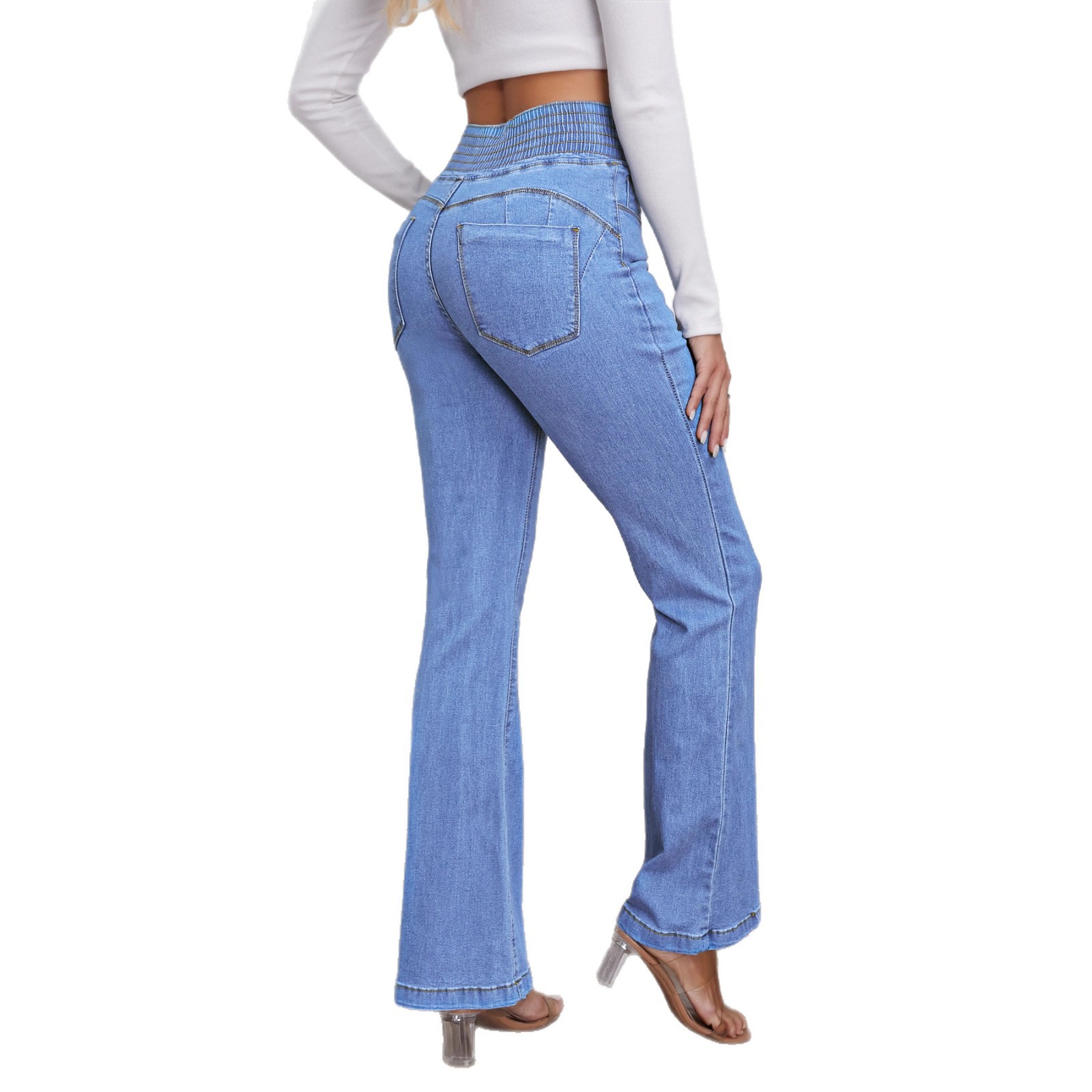 Elastic Waisted High-waist Stretch Slim-fit Boot-lift Denim Trousers photo 3