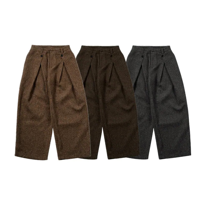 Retro Vintage-style Minimalist A-line Pleated Wool Suit Pants photo 6
