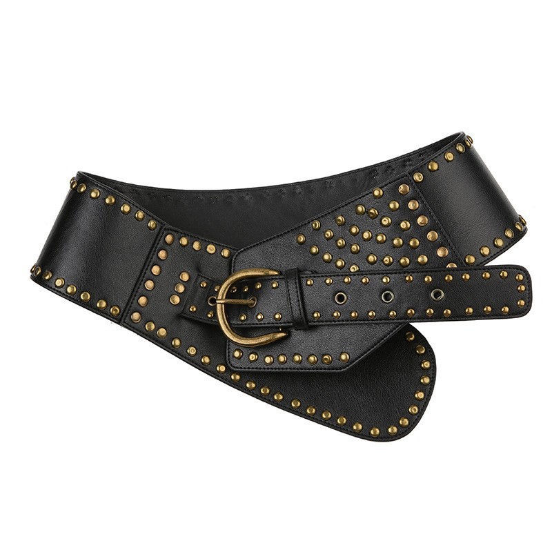 Rivet Punk Wide Belt Fashionable And Versatile Vintage Style photo 6