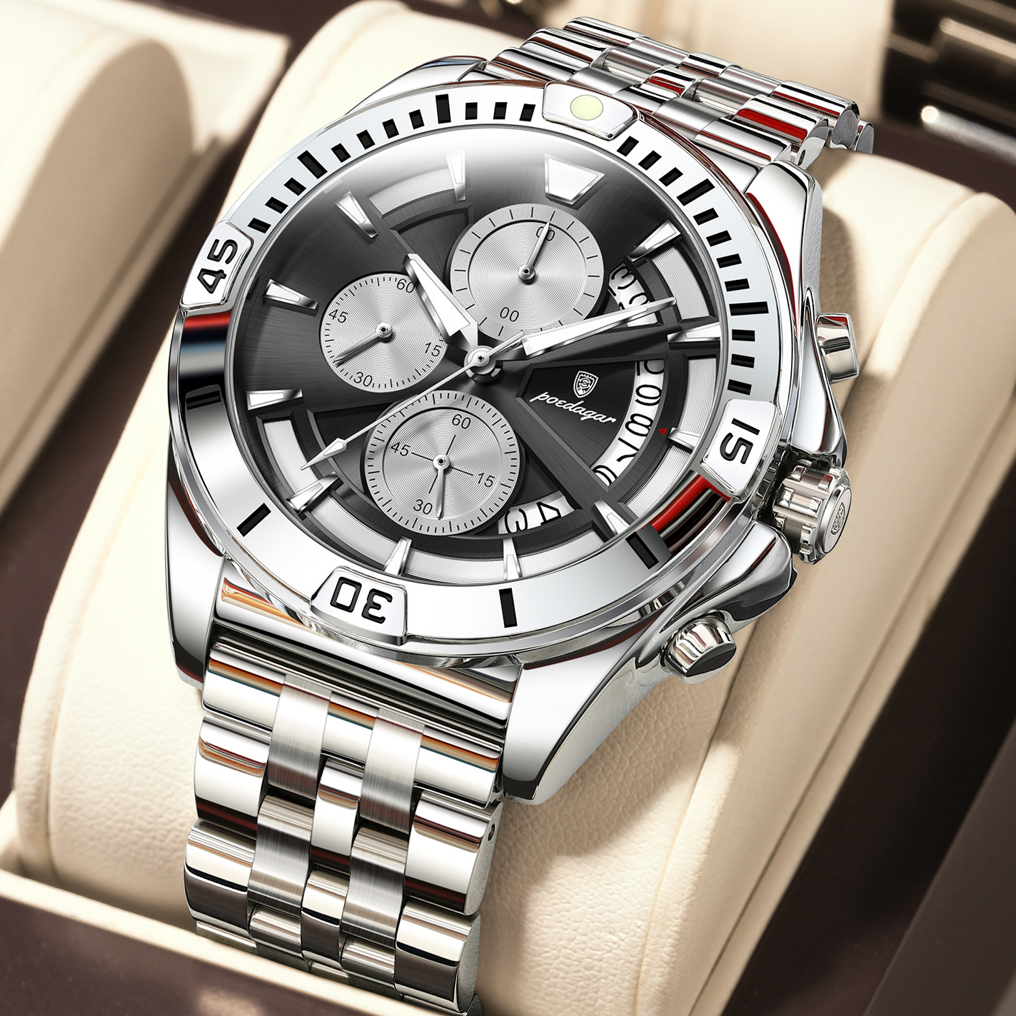 Multifunctional Dual-button Butterfly-clasp Waterproof Mens Watch photo 5