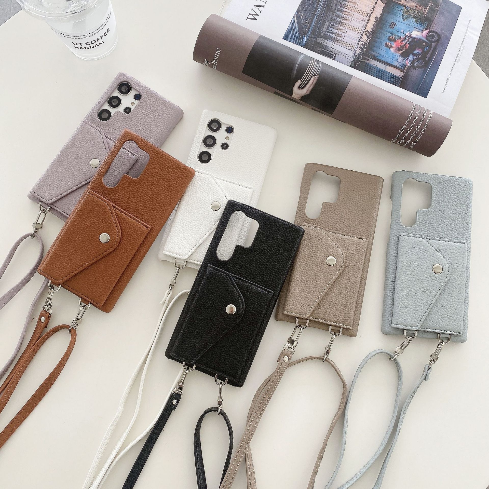 Litchi-textured Triangular Flip Card Holder With Lanyard For S24 Ultra photo 1