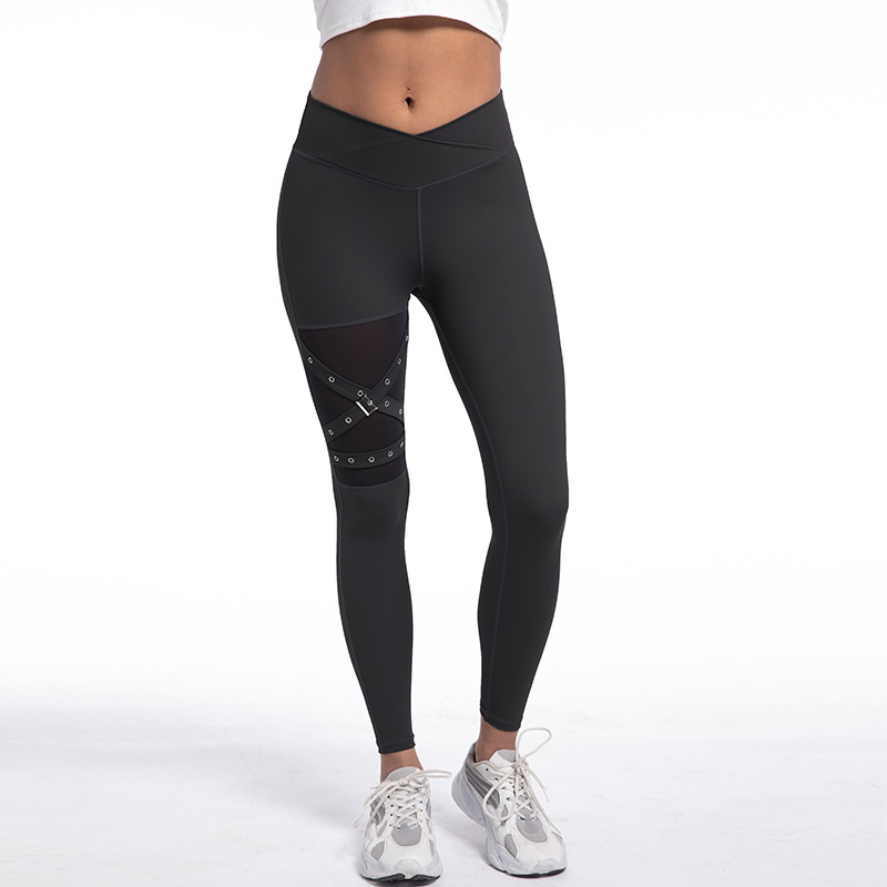 Women's Mesh Yoga Pants With A Crisscross Waist Design photo 2