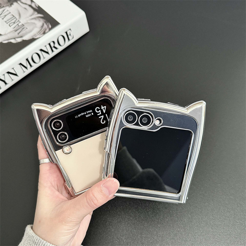 Ins Electroplating Edge Cat Ear Transparent Folding Phone Case photo 4