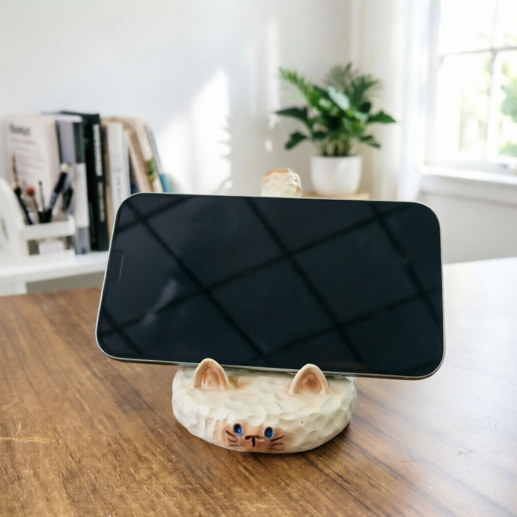 Siam Cat Figurine Phone Holder Cream-Style Decorative Item photo 3