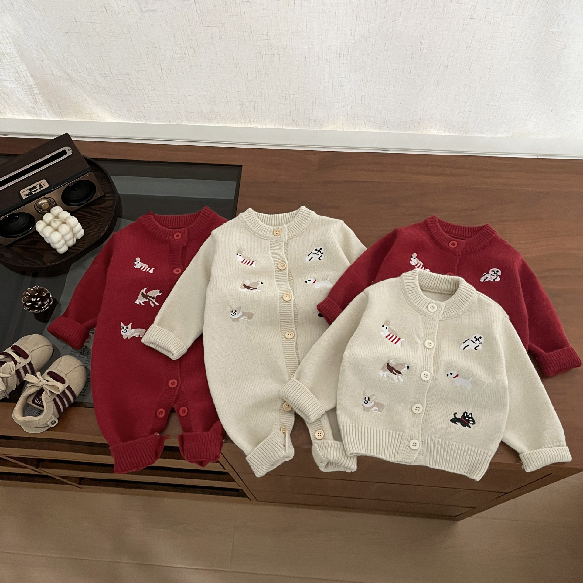 Childrens Embroidered Thickened Knitted Cardigan Romper photo 1