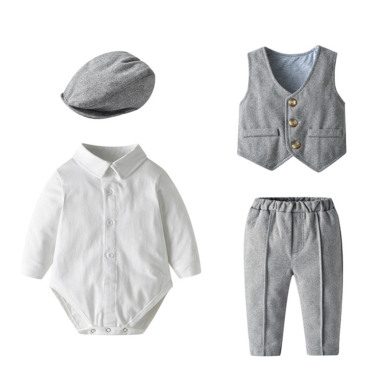 Childrens Fashion Plaid Vest And Trousers Three-Piece Set photo 3