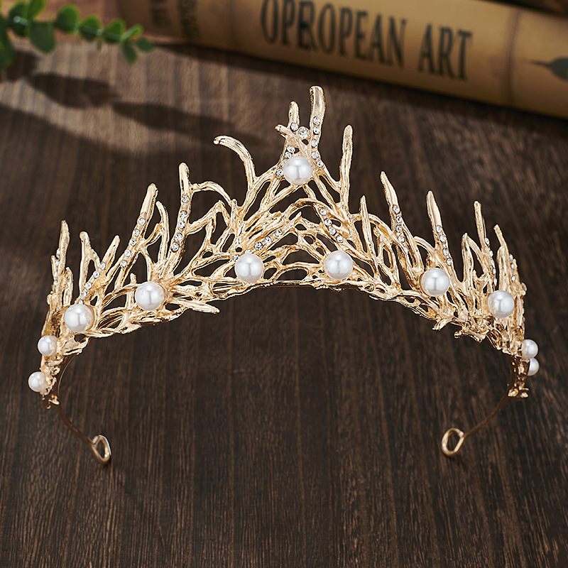 Retro Bridal Crown Alloy Minimalist Baroque Headband With Pearl Accents photo 1