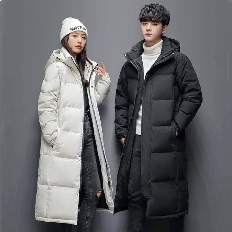 Mens Long Winter White Duck Down Hooded Coat That Goes Below The Knee photo 1