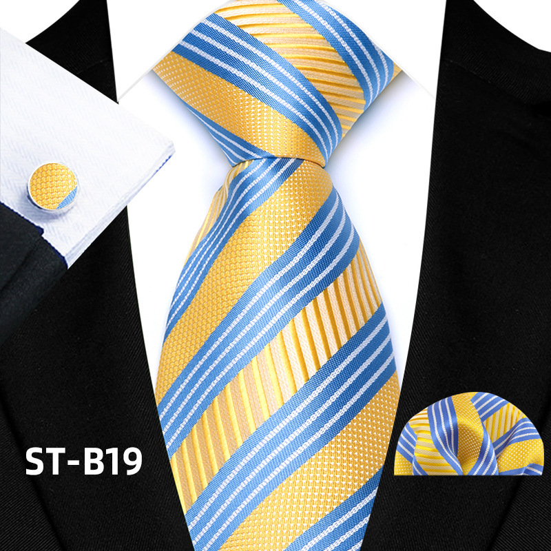 Solid-color Men's Tie Cufflinks Pocket Square photo 7
