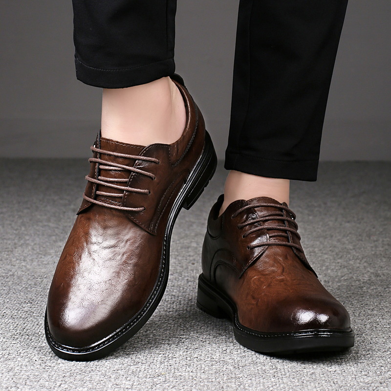 Genuine Leather, Hidden-heel, Thick-soled Black Youth Dress Shoes photo 3