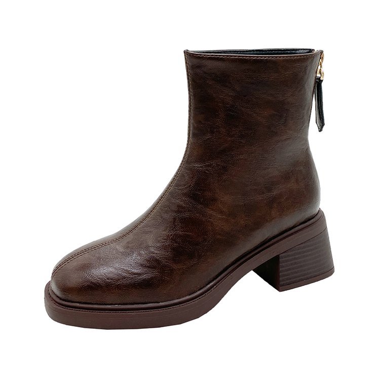 Retro Chunky-heeled Short Square-toe Mid-heel Boots photo 5