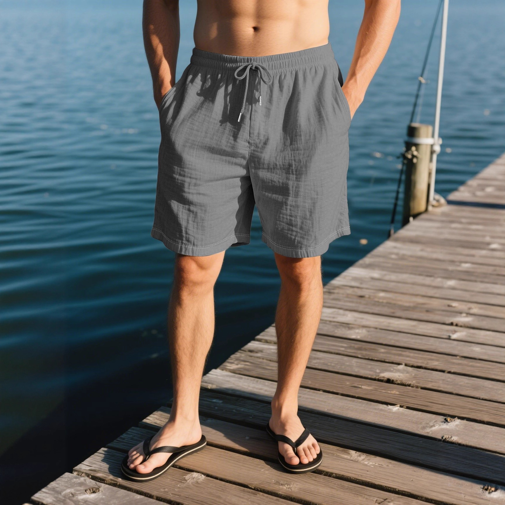 Mens Breathable Linen Casual Beach Shorts photo 8