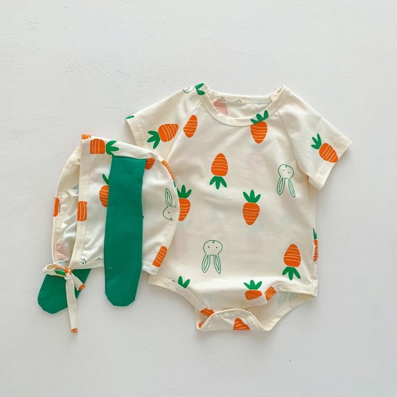 Baby Girl Bunny Short Sleeve Thin Hooded Triangle Romper Onesie Spring Clothes photo 2