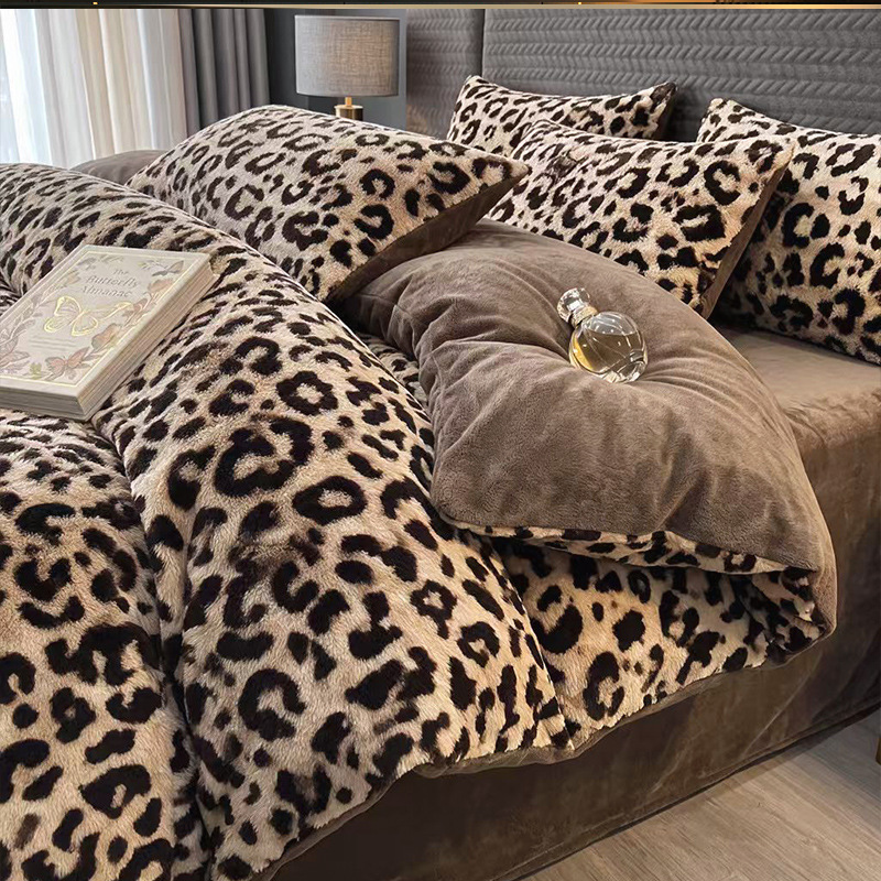 New Rabbit Fur Plush Leopard-print Four-piece Set Meilade Winter photo 4