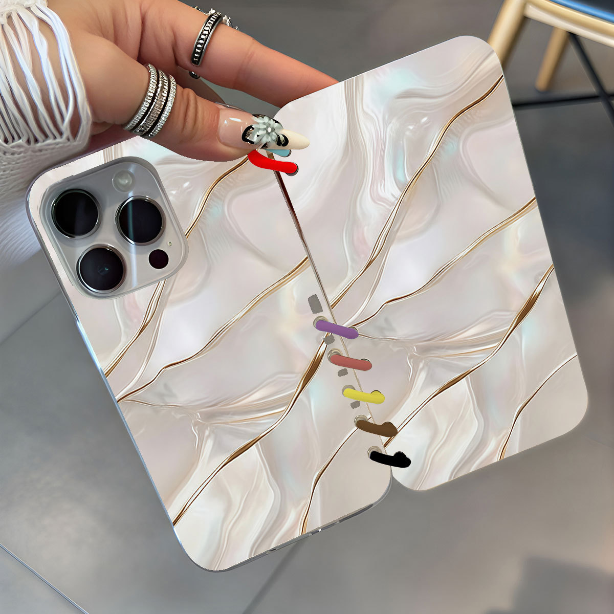 Pearl White Textured Laptop Flip Phone Case photo 3