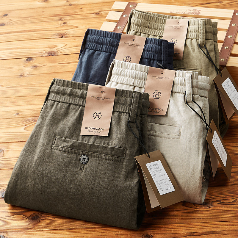 Men's Linen Elastic-Waist Drawstring Pants photo 1