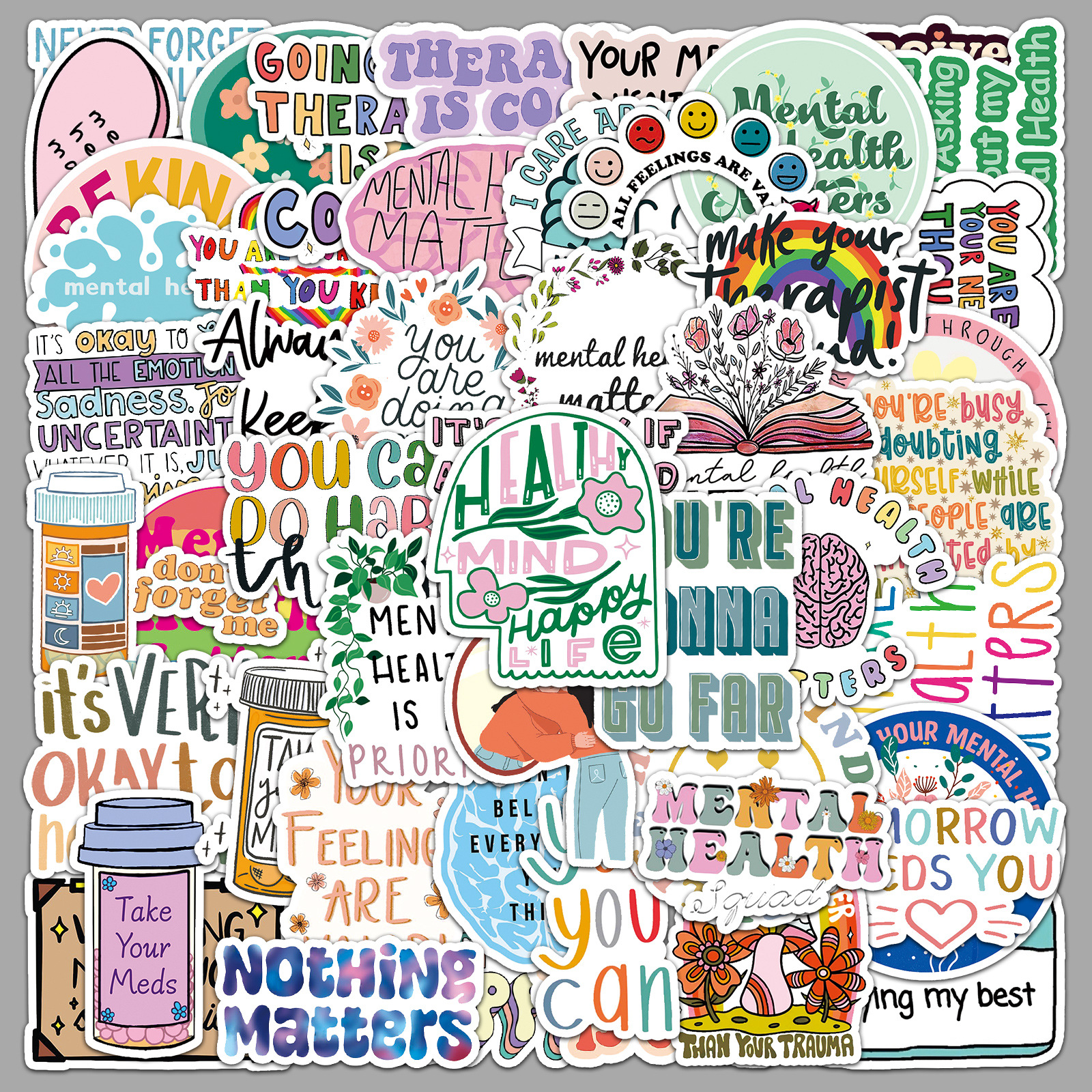 50 Mental Health Graffiti Cross-border Personalized English Slogan Creative Decoration Phone Case Luggage Stickers photo 1