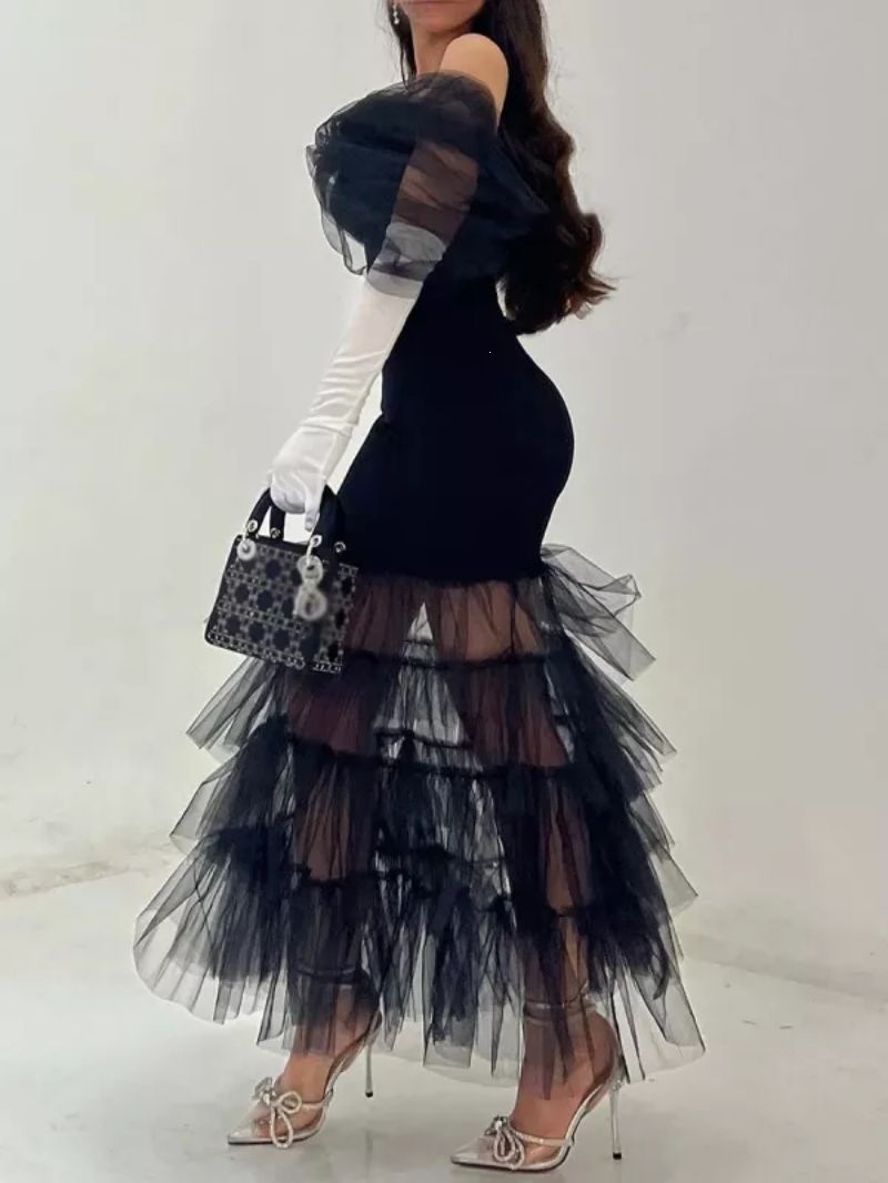 Long Dress With Mesh Paneling And A Strapless Evening Gown Style photo 5