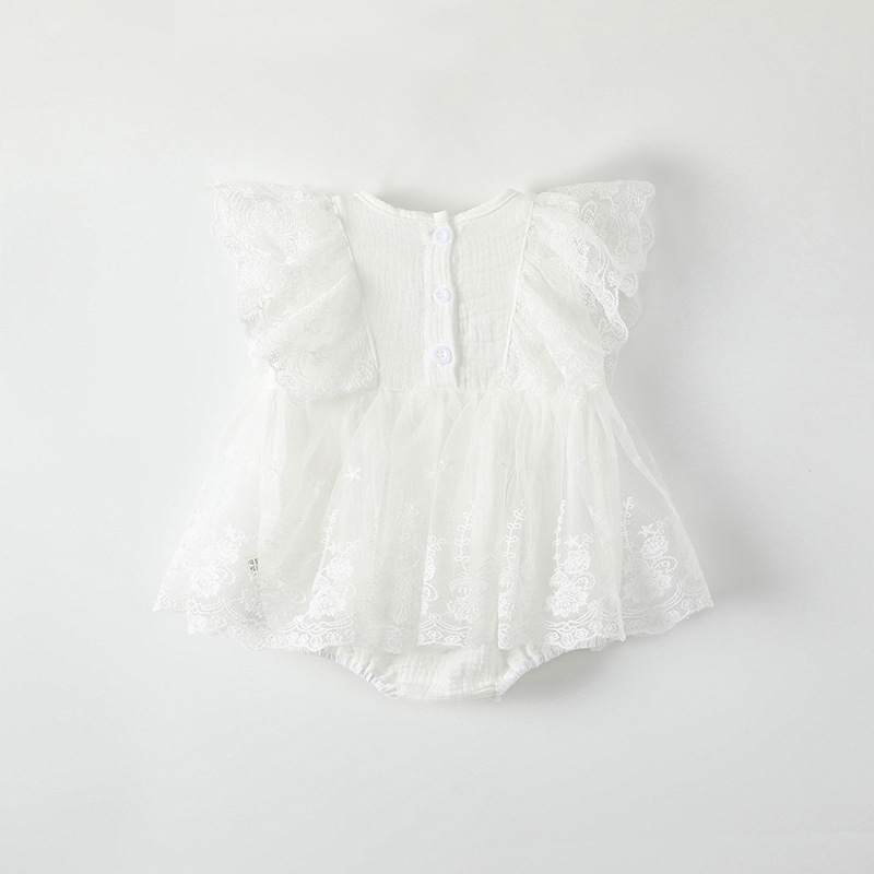 Cotton Romper With Lace And Mesh For Little Girls photo 3