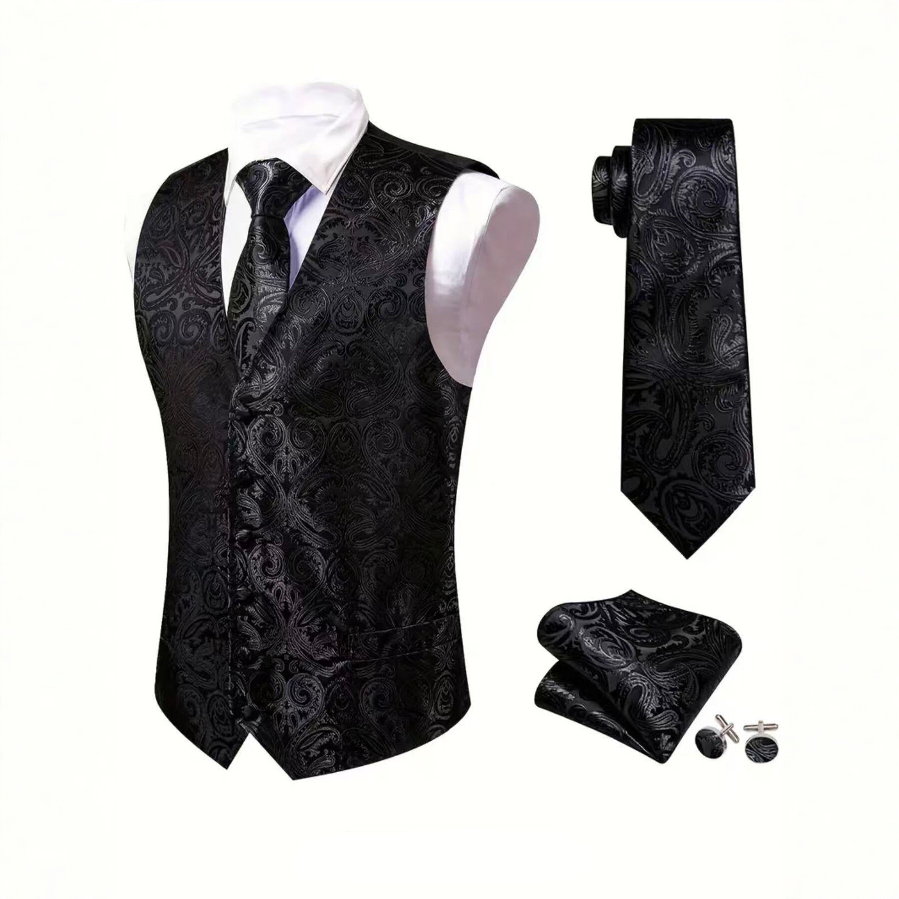 Men's Vest Set With Tie, Pocket Square, And Cufflinks Included photo 4