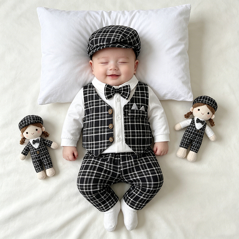 Childrens Fashion Plaid Vest And Trousers Three-Piece Set photo 4