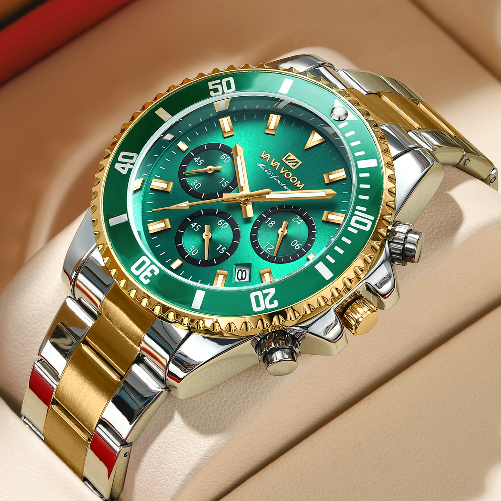 Multifunctional Three-eye Quartz Watch Waterproof And Luminous photo 1