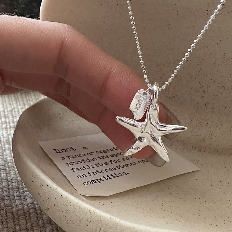 S925 Silver Korean-style Niche-design Summer Starfish Necklace Clavicle-length Chain photo 1