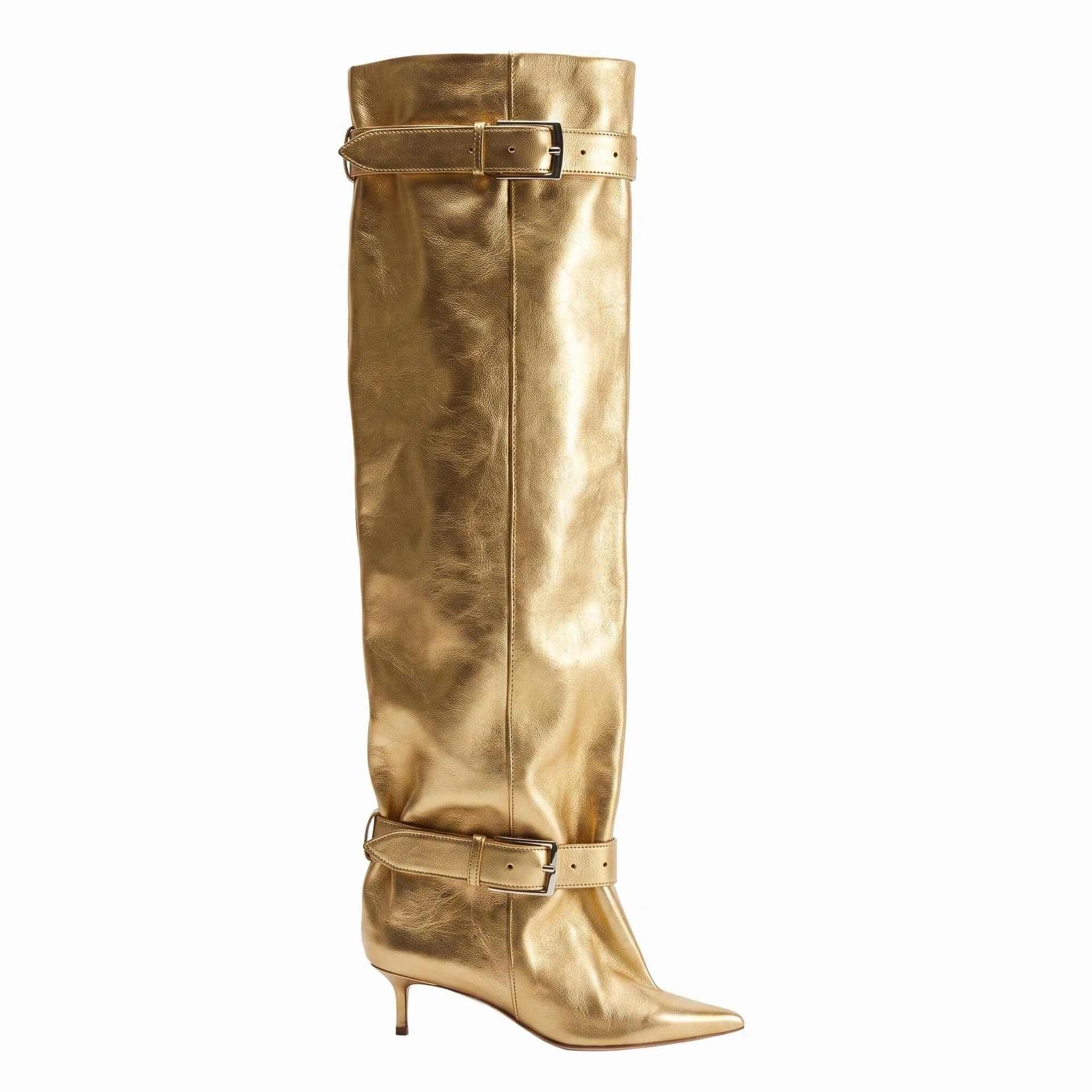 Pointed-toe Low-heeled Buckle-decorated Over-the-knee Womens Boots photo 5