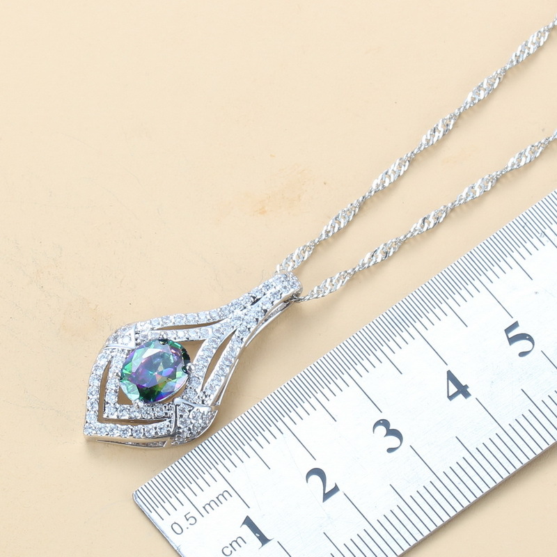 Inlaid Gemstone Pendant Earrings Necklace And Ring For Women 4 PCs Set photo 4