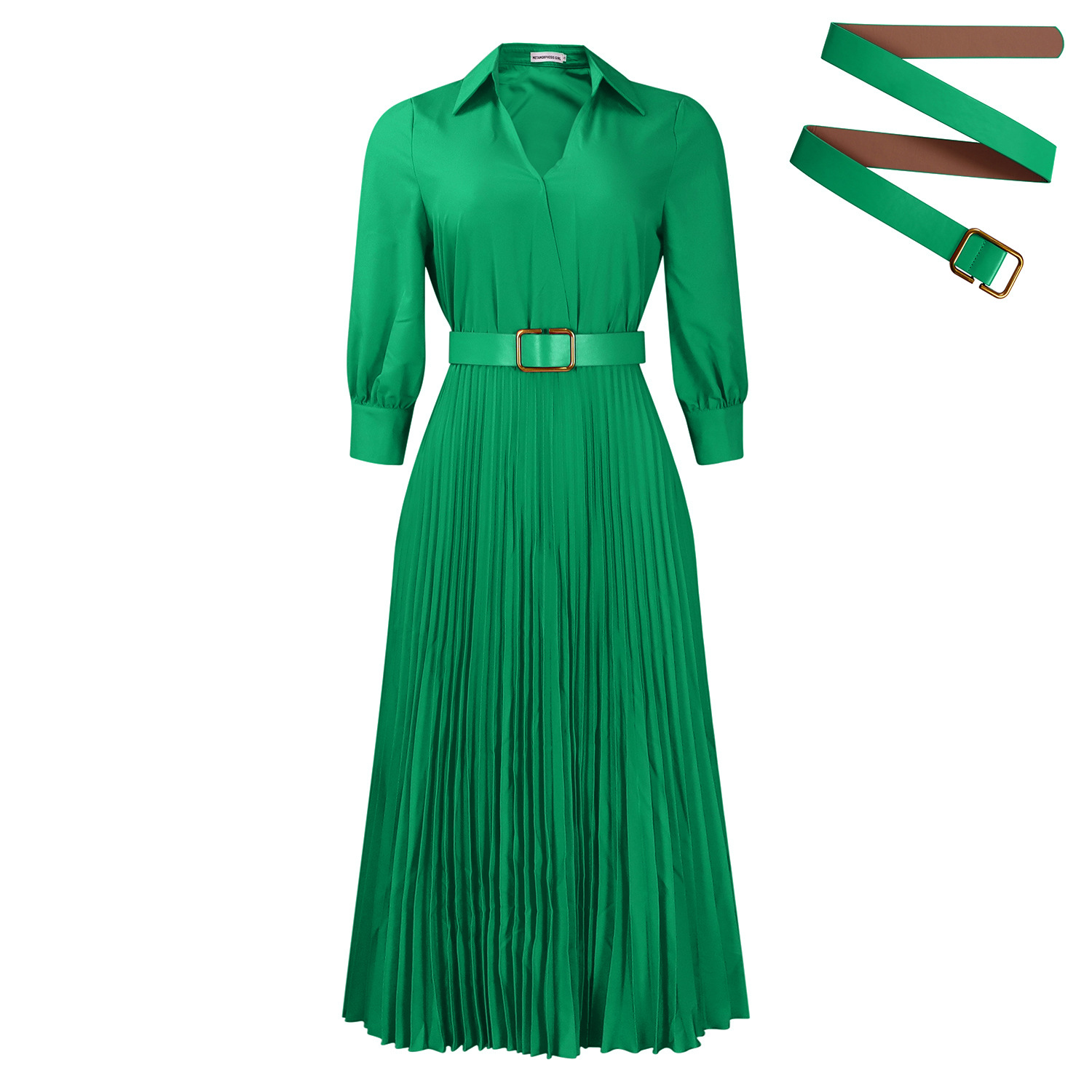 Fashionable V-neck Solid-color Long-sleeved Dress photo 4